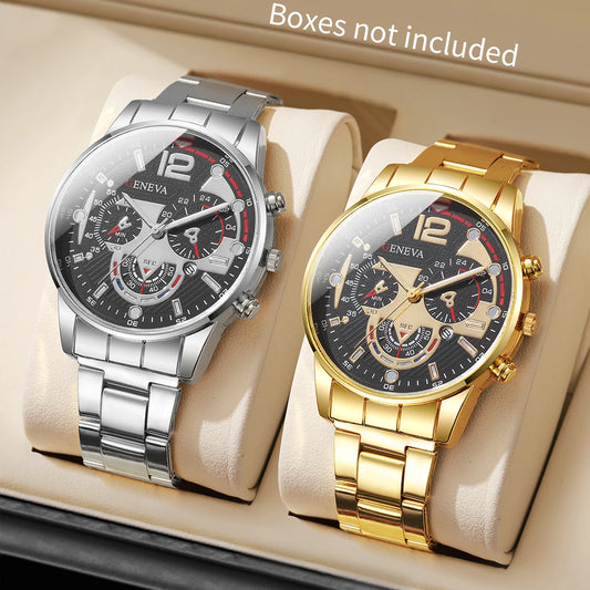 Men's Business Watch Set - 3pcs Luxury Quartz Wristwatch with Date Display (No Box)
