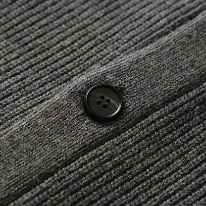 Men's Shawl Collar Cardigan - Slim Fit Cable Knit Black Merino Wool Button-Up