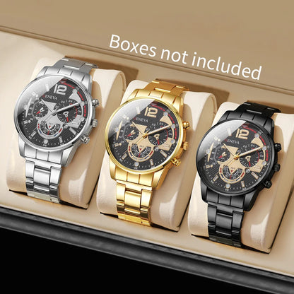 Men's Business Watch Set - 3pcs Luxury Quartz Wristwatch with Date Display (No Box)
