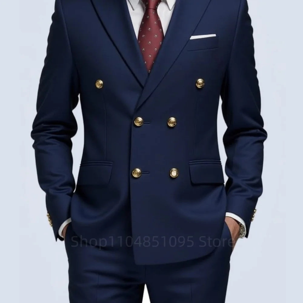 Men's 2-Piece Wedding Tuxedo - Double Breasted Slim Fit Business Suit