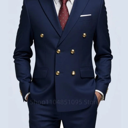 Men's 2-Piece Wedding Tuxedo - Double Breasted Slim Fit Business Suit
