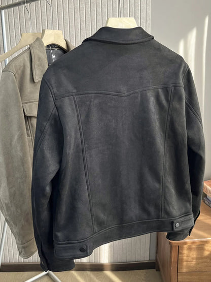 Men's Retro Suede Jacket - Casual Windproof Stand Collar Coat