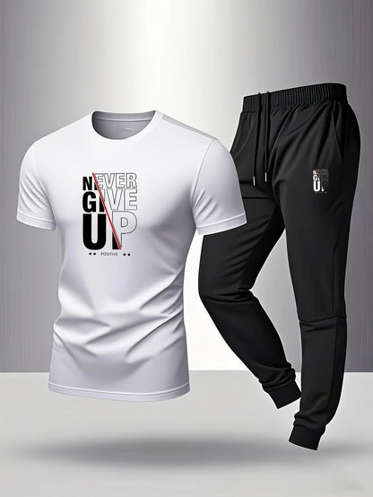 Men's Casual Sports Outfit Set - T-Shirt and Pants Trendy Sleepwear