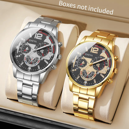 Men's Business Watch Set - 3pcs Luxury Quartz Wristwatch with Date Display (No Box)