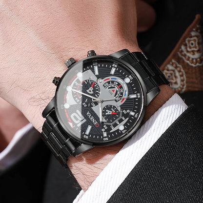 Men's Business Watch Set - 3pcs Luxury Quartz Wristwatch with Date Display (No Box)