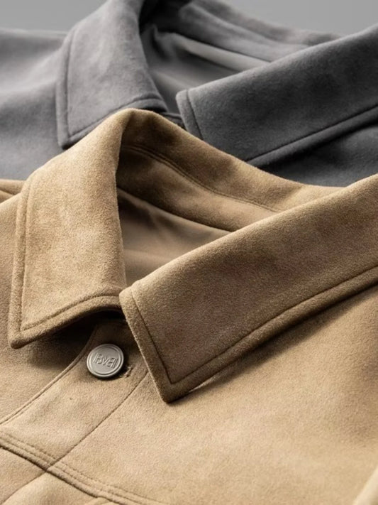 Men's High-End Suede Jacket - Business Casual Button Decoration Coat