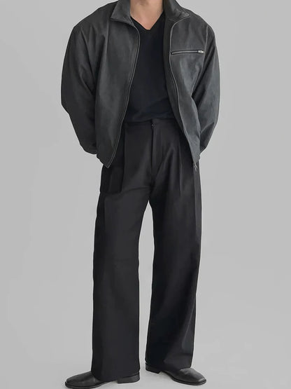 Men's Casual Workwear Pants - Loose Straight Leg Iron-Free Trousers