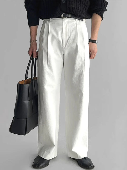 Men's Casual Workwear Pants - Loose Straight Leg Iron-Free Trousers