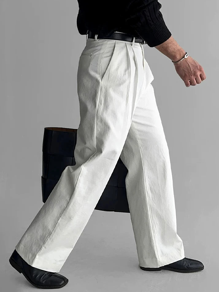 Men's Casual Workwear Pants - Loose Straight Leg Iron-Free Trousers
