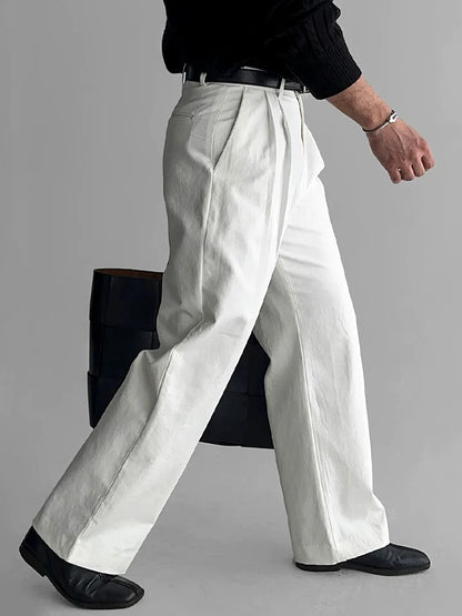 Men's Casual Workwear Pants - Loose Straight Leg Iron-Free Trousers