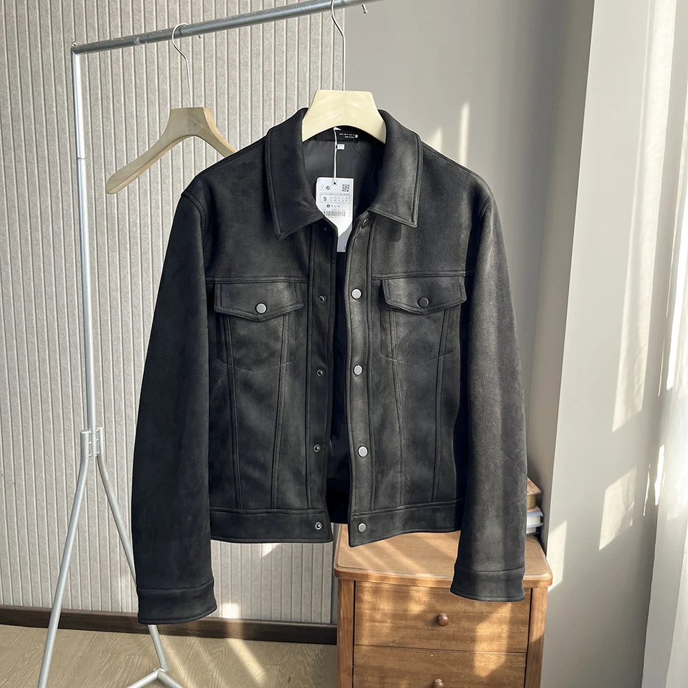 Men's Retro Suede Jacket - Casual Windproof Stand Collar Coat