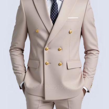 Men's 2-Piece Wedding Tuxedo - Double Breasted Slim Fit Business Suit