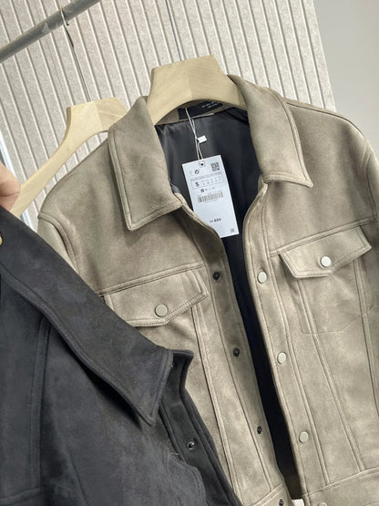 Men's Retro Suede Jacket - Casual Windproof Stand Collar Coat