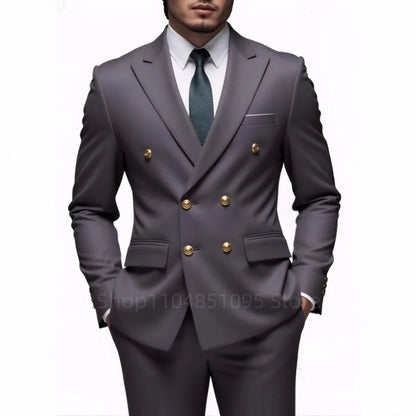 Men's 2-Piece Wedding Tuxedo - Double Breasted Slim Fit Business Suit