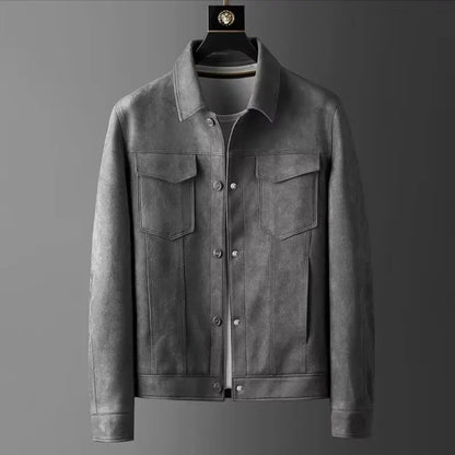 Men's High-End Suede Jacket - Business Casual Button Decoration Coat