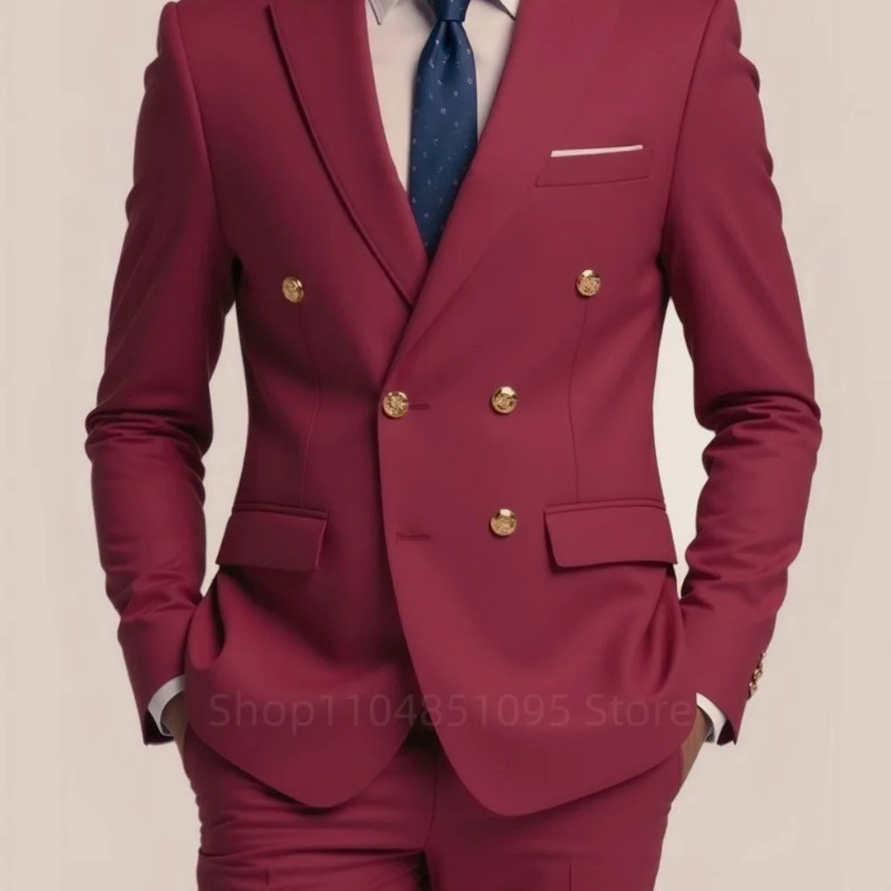 Men's 2-Piece Wedding Tuxedo - Double Breasted Slim Fit Business Suit