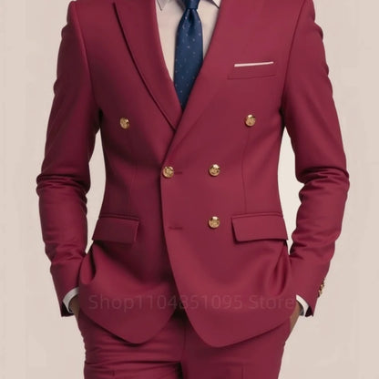 Men's 2-Piece Wedding Tuxedo - Double Breasted Slim Fit Business Suit
