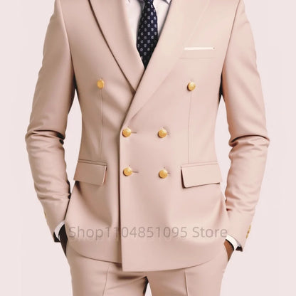 Men's 2-Piece Wedding Tuxedo - Double Breasted Slim Fit Business Suit