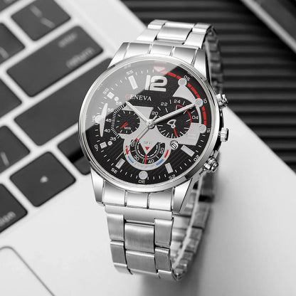 Men's Business Watch Set - 3pcs Luxury Quartz Wristwatch with Date Display (No Box)