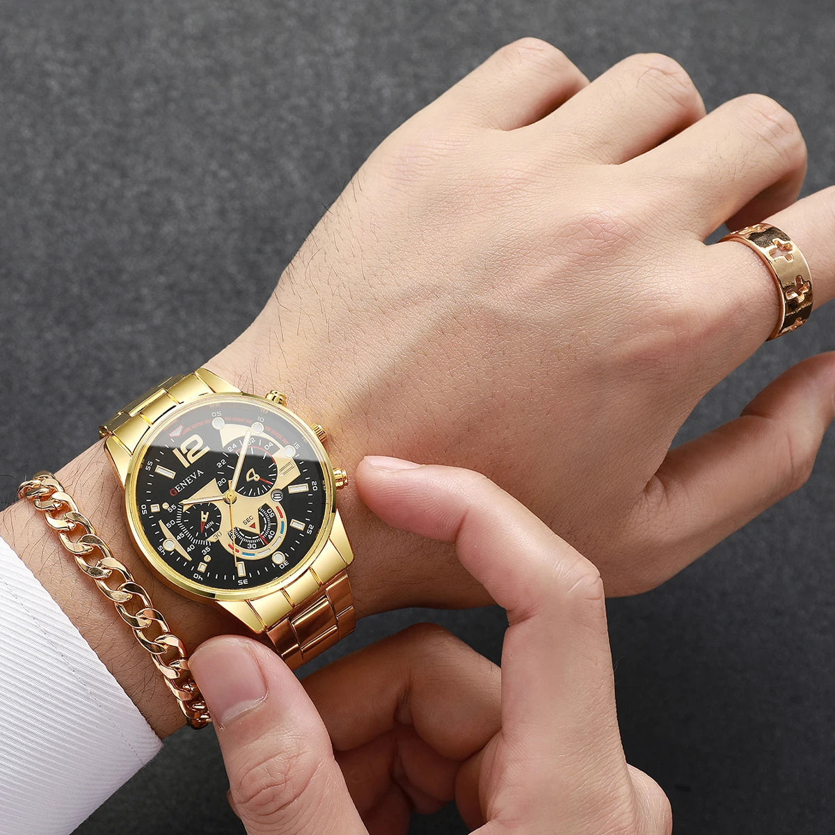 Men's Luxury Watch & Jewelry Set - 8pcs (No Box)
