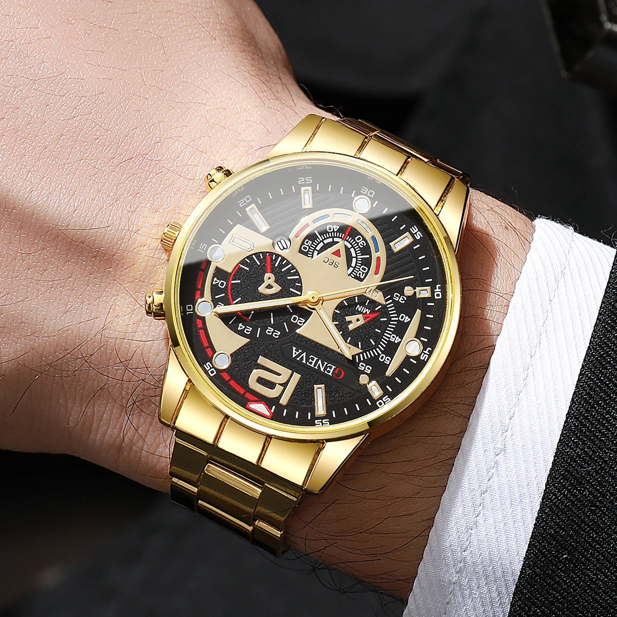 Men's Business Watch Set - 3pcs Luxury Quartz Wristwatch with Date Display (No Box)