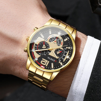 Men's Business Watch Set - 3pcs Luxury Quartz Wristwatch with Date Display (No Box)