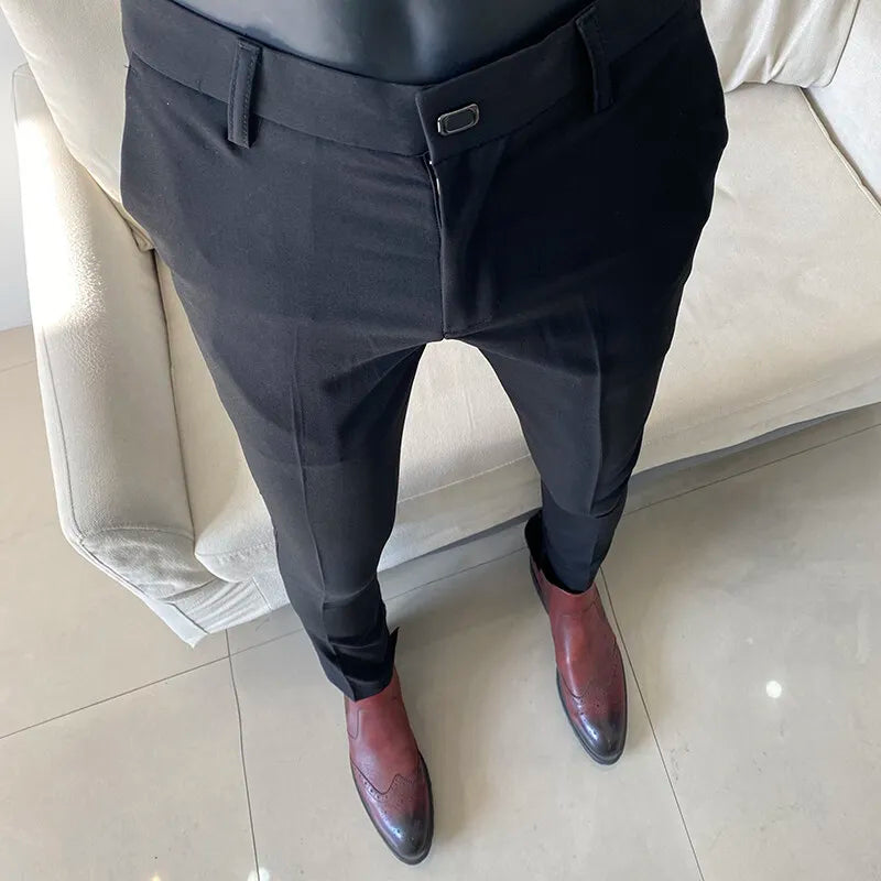 Men's Slim Fit Dress Pants - Stretch Formal Suit Trousers Solid Casual