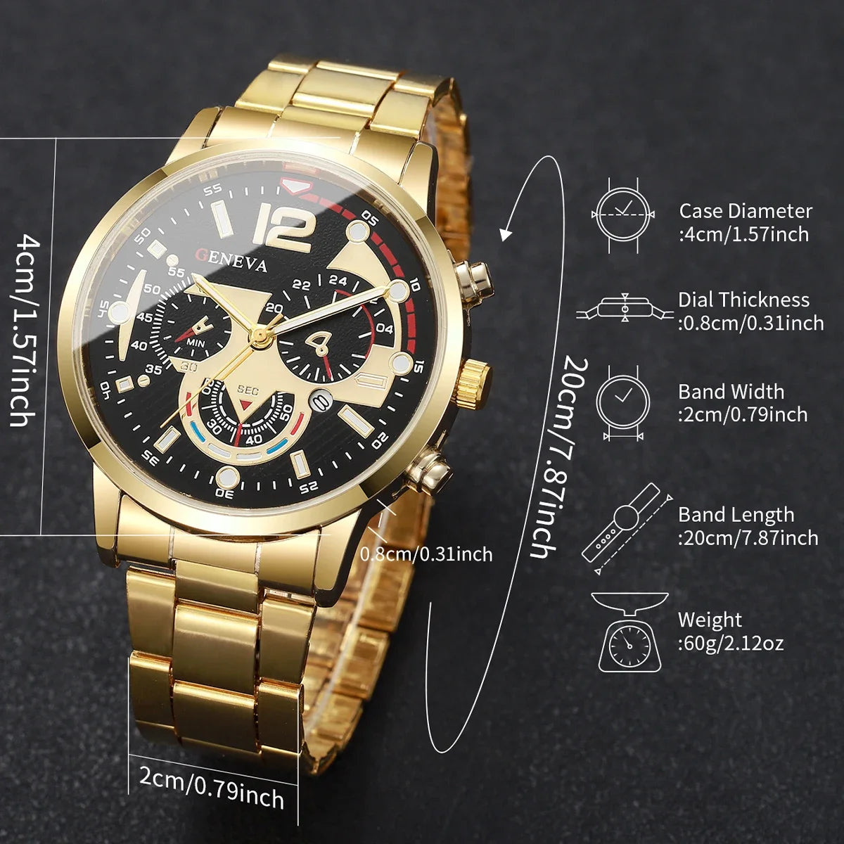 Men's Luxury Watch & Jewelry Set - 8pcs (No Box)