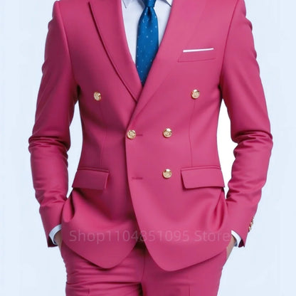 Men's 2-Piece Wedding Tuxedo - Double Breasted Slim Fit Business Suit