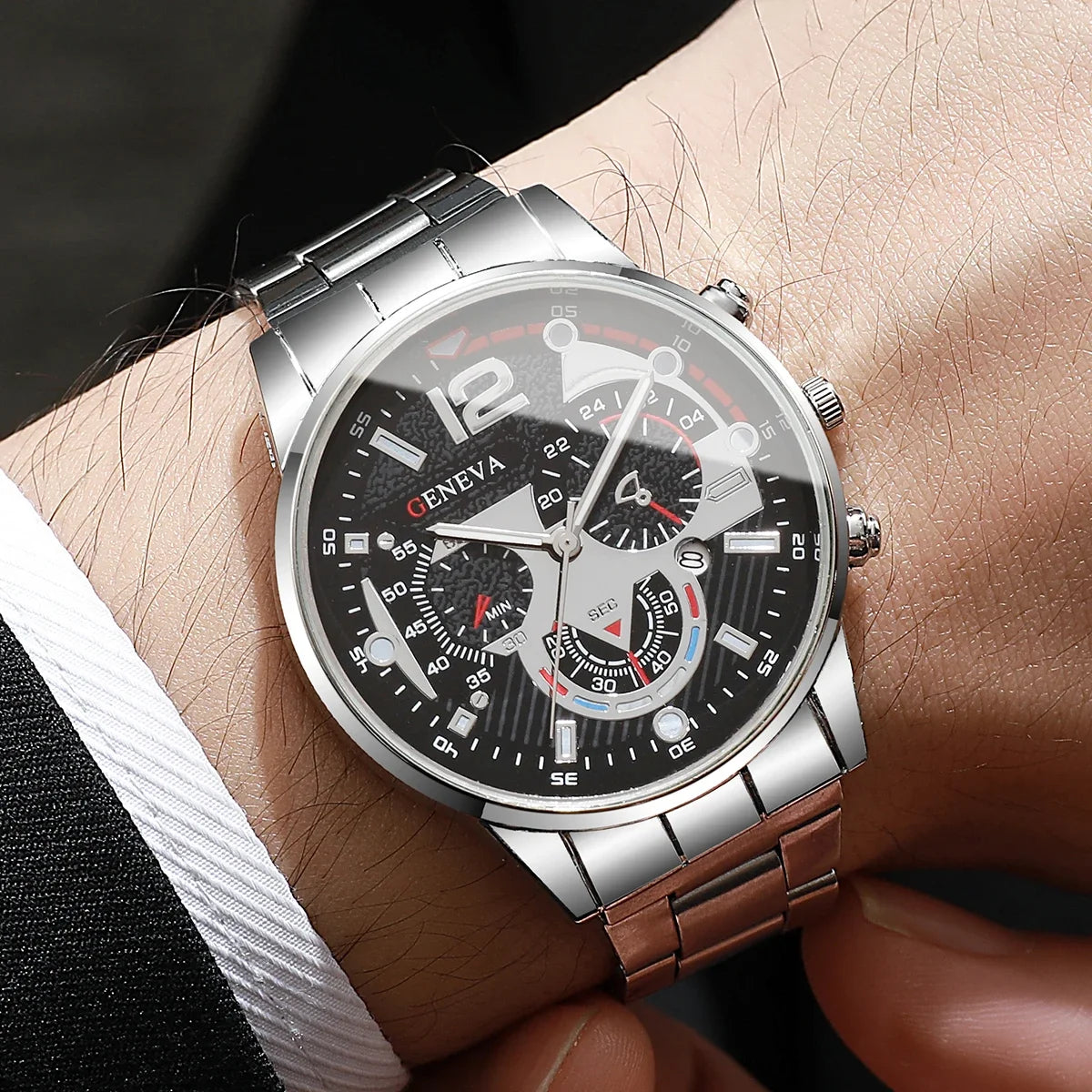 Men's Business Watch Set - 3pcs Luxury Quartz Wristwatch with Date Display (No Box)