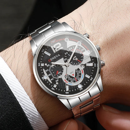 Men's Business Watch Set - 3pcs Luxury Quartz Wristwatch with Date Display (No Box)