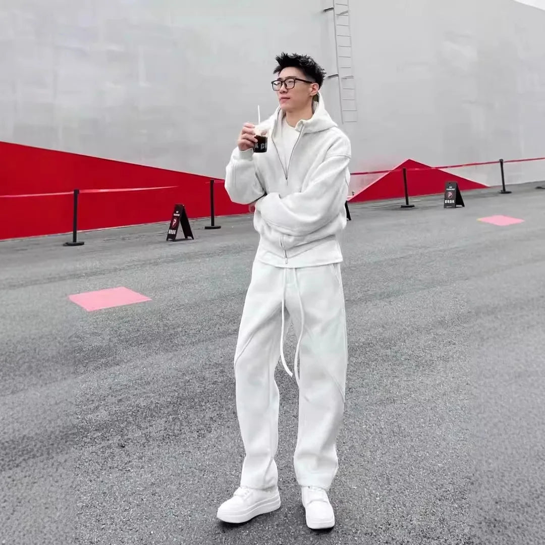 Men's Hooded Sports Two-Piece Set - Coat & Trousers