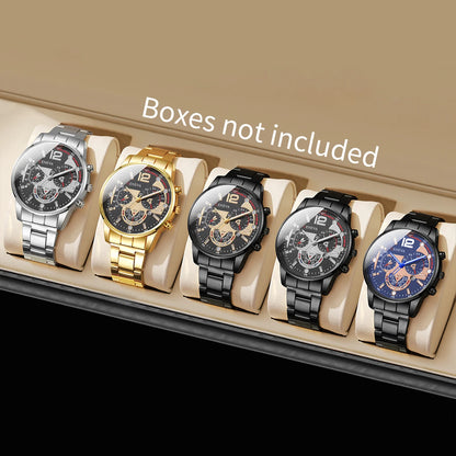 Men's Business Watch Set - 3pcs Luxury Quartz Wristwatch with Date Display (No Box)