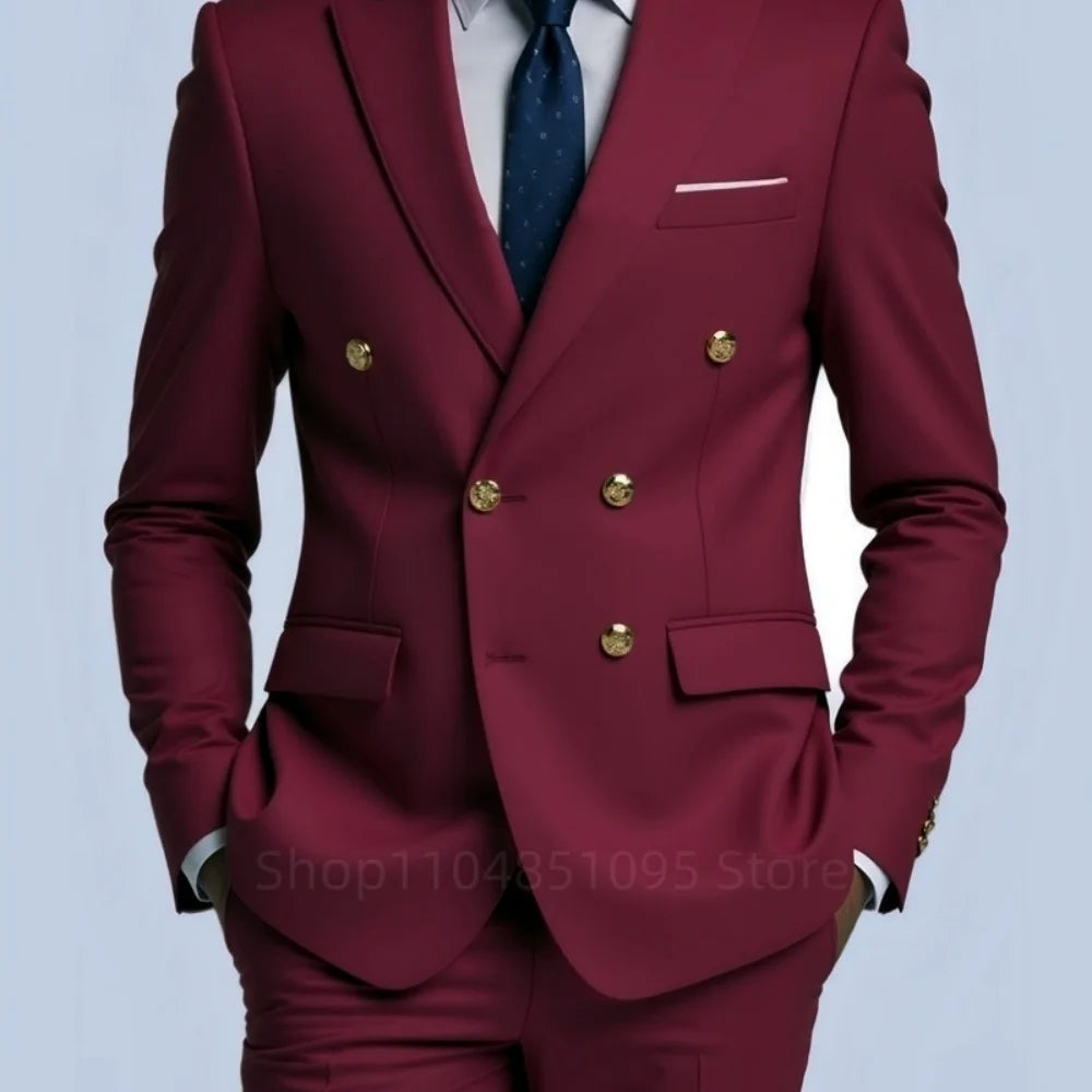 Men's 2-Piece Wedding Tuxedo - Double Breasted Slim Fit Business Suit