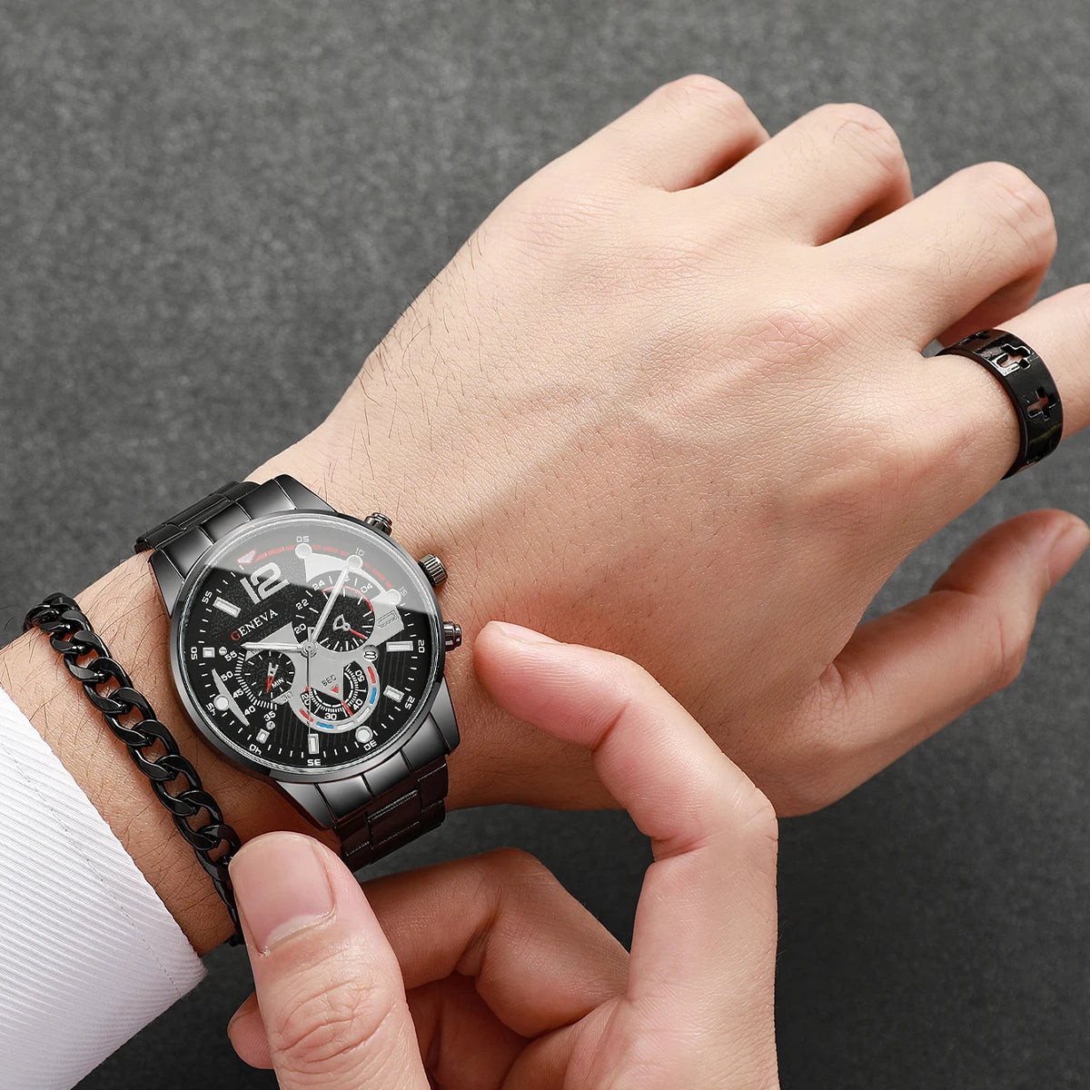 Men's Luxury Watch & Jewelry Set - 8pcs (No Box)