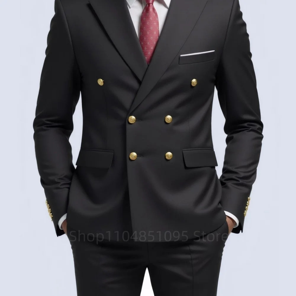 Men's 2-Piece Wedding Tuxedo - Double Breasted Slim Fit Business Suit