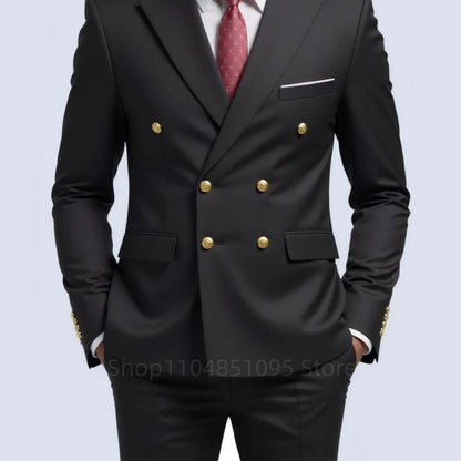Men's 2-Piece Wedding Tuxedo - Double Breasted Slim Fit Business Suit