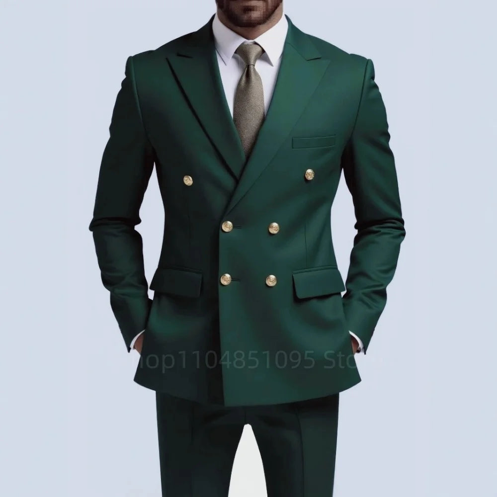Men's 2-Piece Wedding Tuxedo - Double Breasted Slim Fit Business Suit