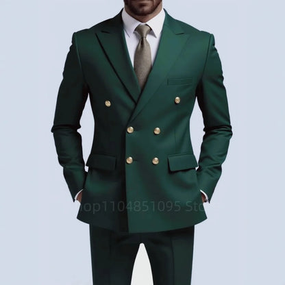 Men's 2-Piece Wedding Tuxedo - Double Breasted Slim Fit Business Suit