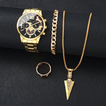 Men's Luxury Watch & Jewelry Set - 8pcs (No Box)