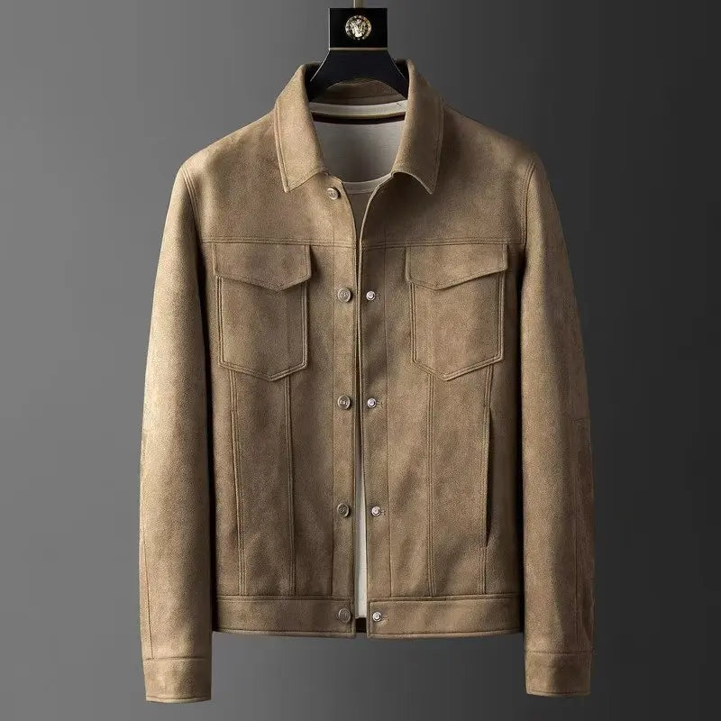 Men's High-End Suede Jacket - Business Casual Button Decoration Coat