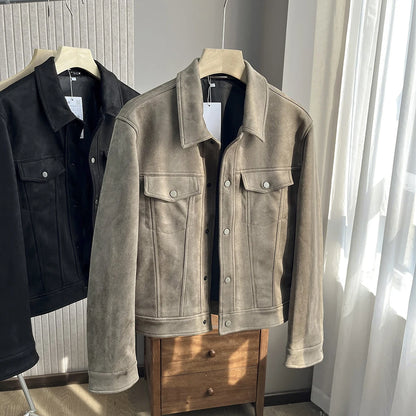 Men's Retro Suede Jacket - Casual Windproof Stand Collar Coat