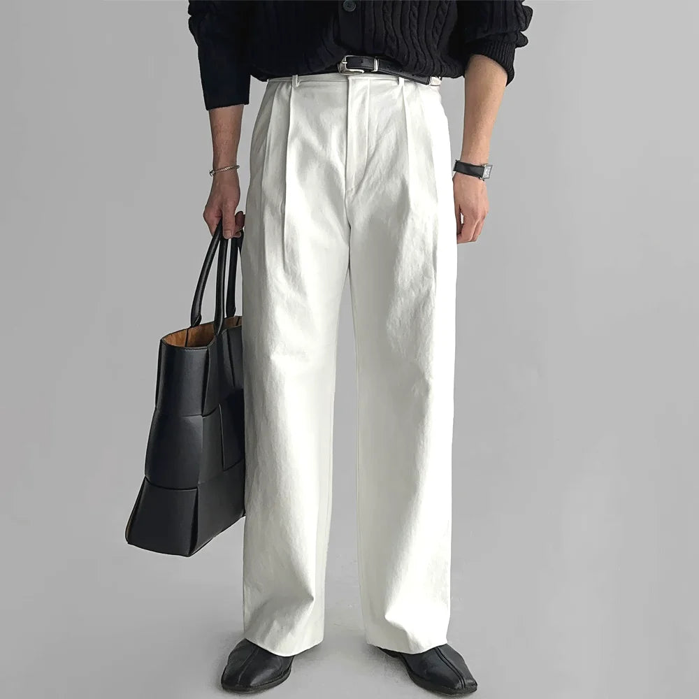 Men's Casual Workwear Pants - Loose Straight Leg Iron-Free Trousers