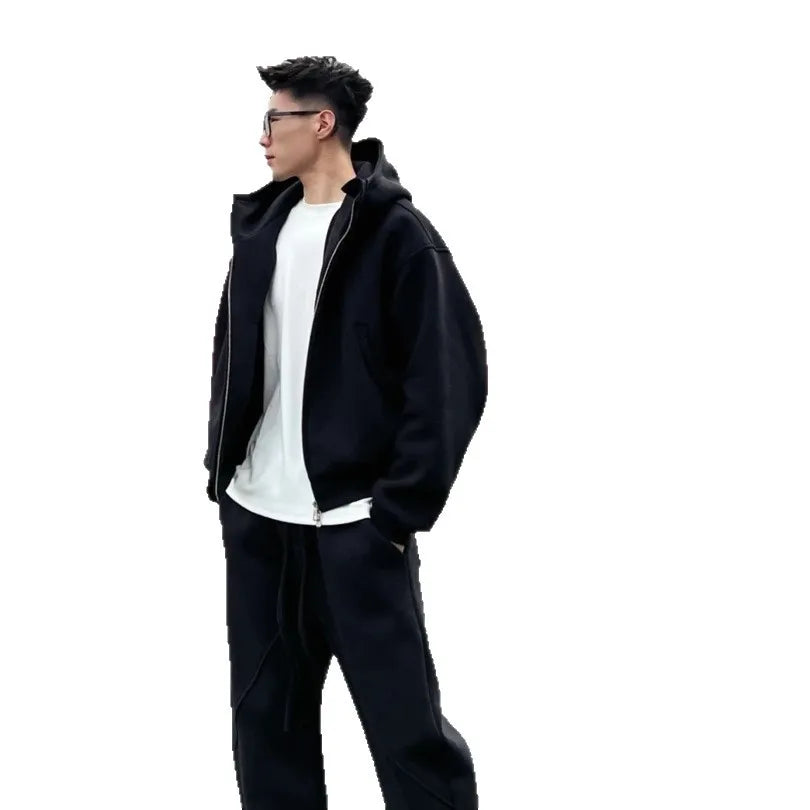 Men's Hooded Sports Two-Piece Set - Coat & Trousers