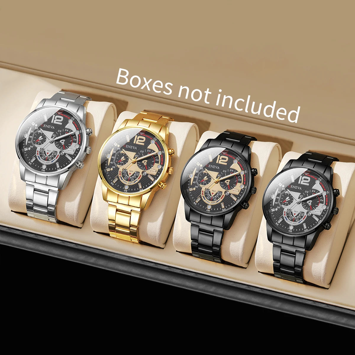 Men's Business Watch Set - 3pcs Luxury Quartz Wristwatch with Date Display (No Box)