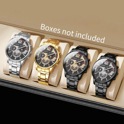Men's Business Watch Set - 3pcs Luxury Quartz Wristwatch with Date Display (No Box)
