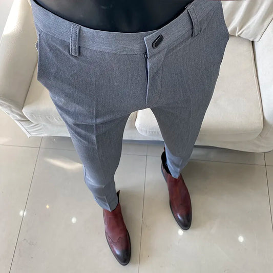 Men's Slim Fit Dress Pants - Stretch Formal Suit Trousers Solid Casual