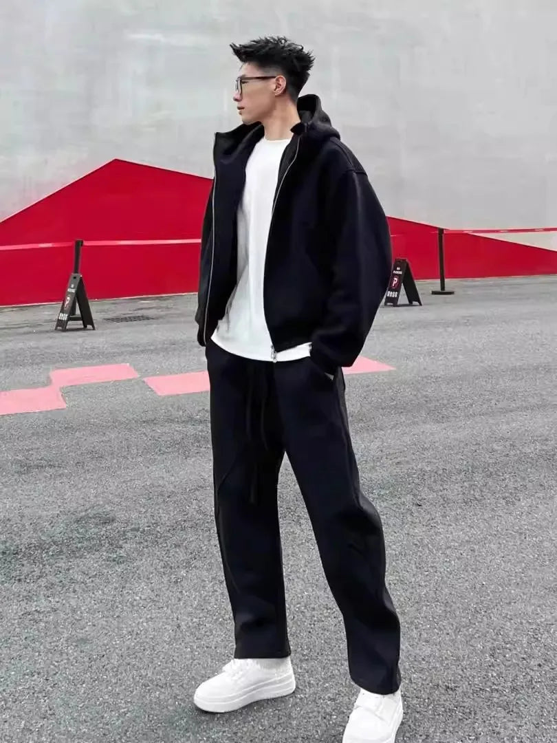 Men's Hooded Sports Two-Piece Set - Coat & Trousers