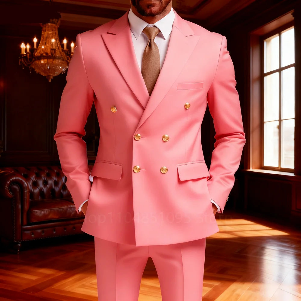 Men's 2-Piece Wedding Tuxedo - Double Breasted Slim Fit Business Suit