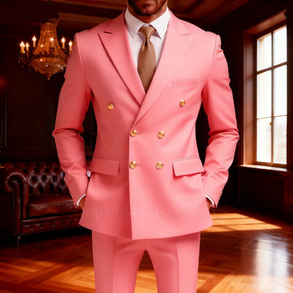 Men's 2-Piece Wedding Tuxedo - Double Breasted Slim Fit Business Suit